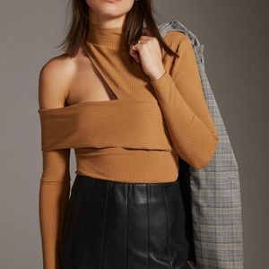 Anthropologie High Neck Ribbed One Shoulder Top
